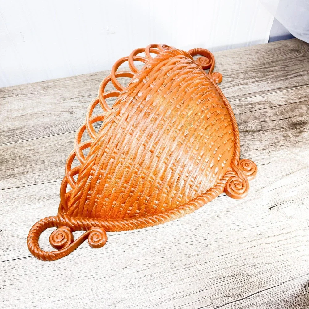 Vintage Faux Wicker Shelf: MCM Wall Basket Shelf
